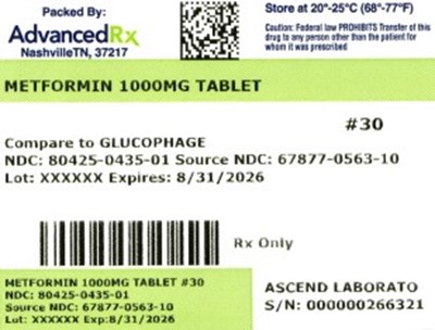 Metformin 1000mg #30 (Metformin 1000mg 80425 0435 01)